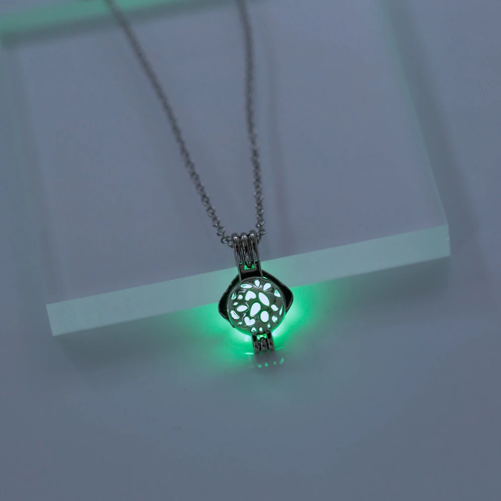 

Hollow Out Cage Can Open 3 Color Luminous Pendant Necklace DIY Popular Jewelry