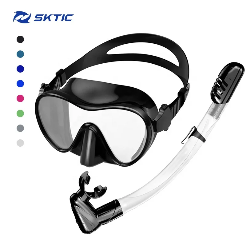 

SKTIC High Quality Snorkel Set Adults Dry Snorkeling Set Snorkel Goggles And Tube Men Women Anti-Fog Swimming Mask, Black