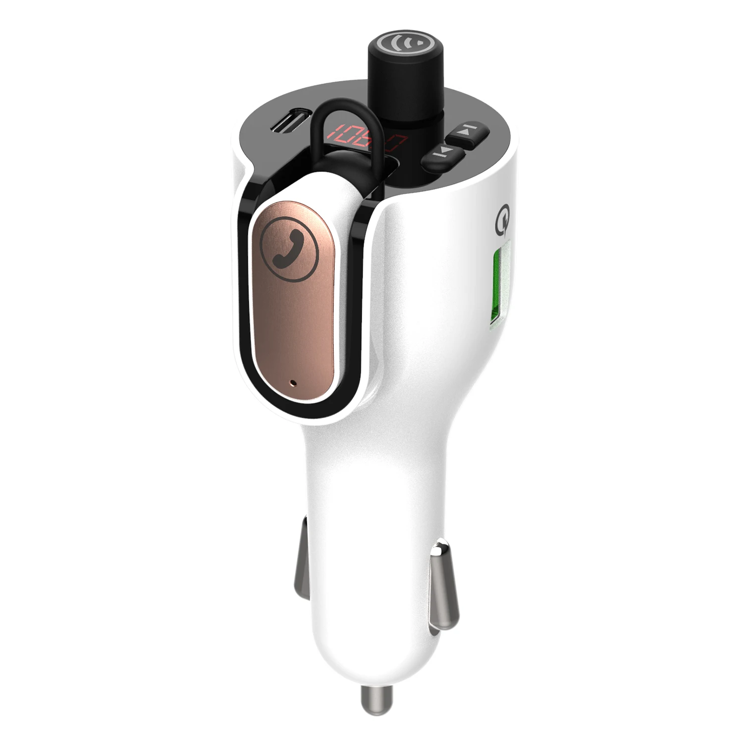 

GXYKIT G52 Bluetooth 5.0 QC3.0 TYPE-C Port Car MP3 Player with TWS earbuds, White