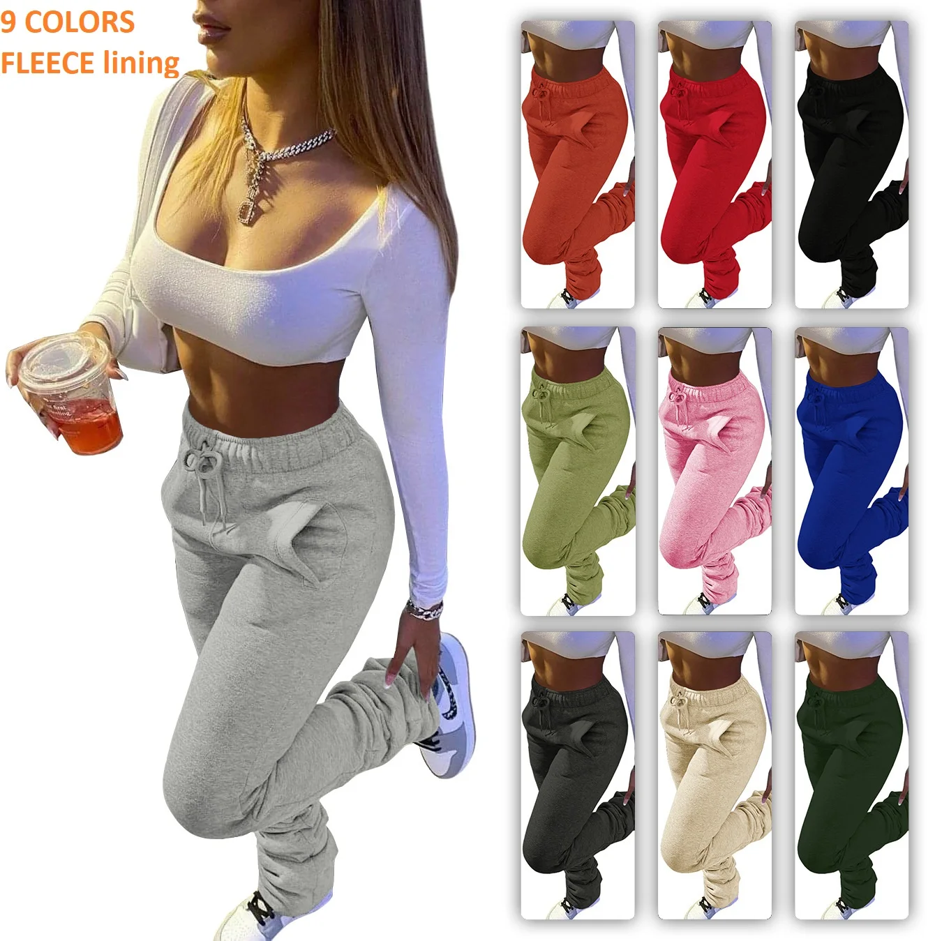 

xs-3xl women trousers thick fleece stacked pant joggers stacked sweatpants legging women