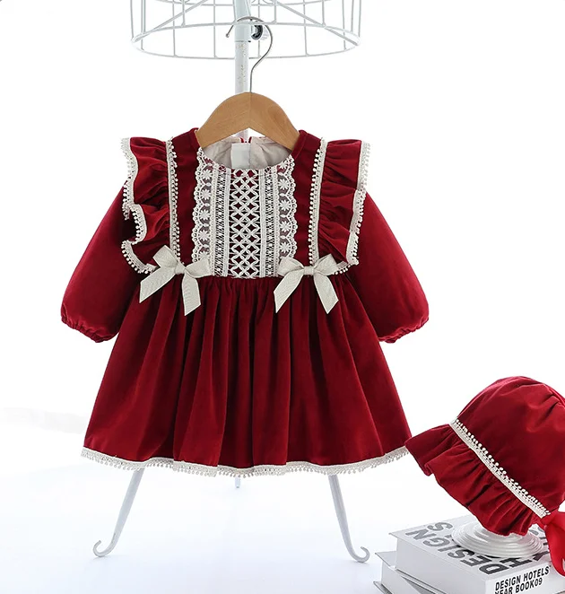 

Winter 2020 new girls dress velvet wine red Spain plus velvet dress princess dress, Picture shown