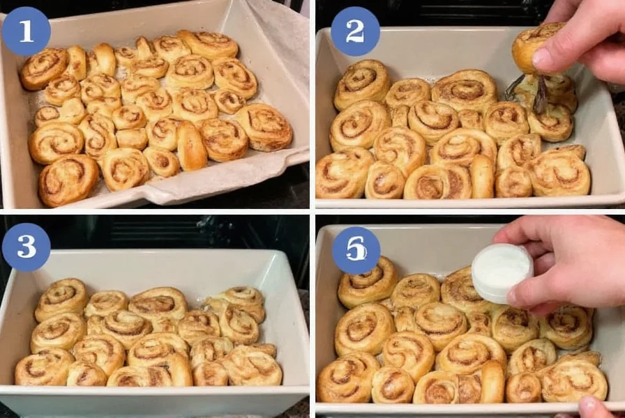 Step-by-step process of reviving day-old cinnamon rolls in oven with temperature settings