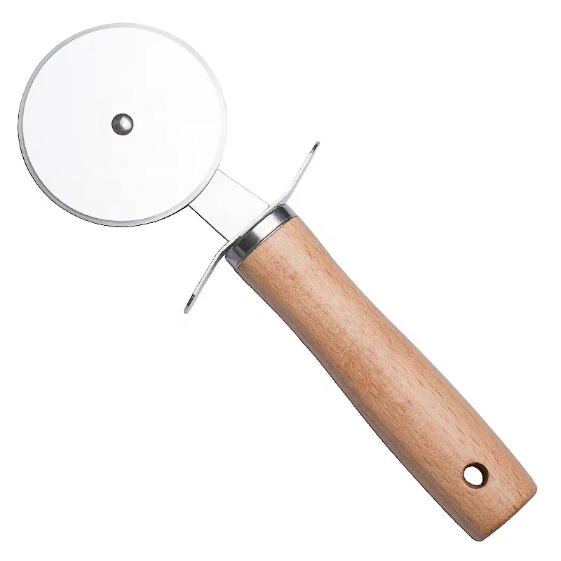 

Easy to Cut Through and Clean Stainless Steel Wooden Handle Pizza Cutter Slicer Wheel, As shown