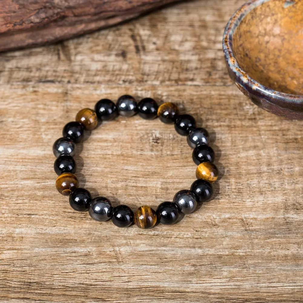 

Tiger Eye Hematite Black Obsidian 10mm Stone Bracelet High Grade Natural Stone Hematite Stretch Bracelets