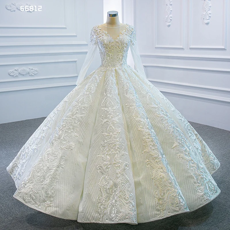 

Jancember RSM66812 High Quality Lace applique Long Sleeves Wedding Dress Ball Gown