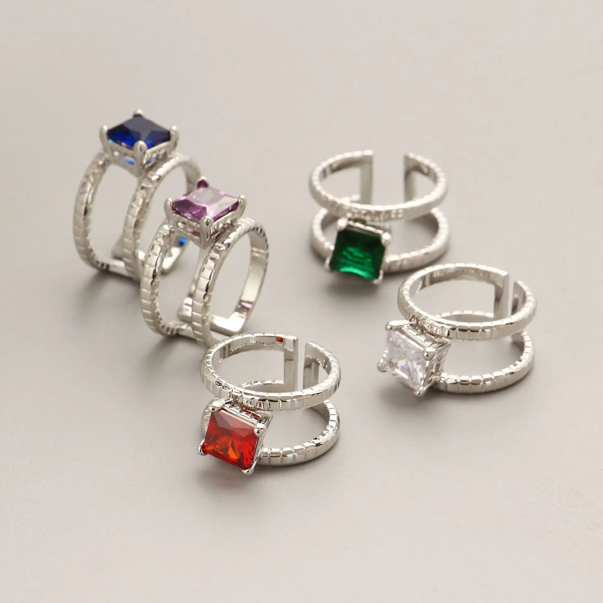 

18k Copper-Plated Real Gold Ring Personality Color Square Diamond Open Ring For Women, Like picture