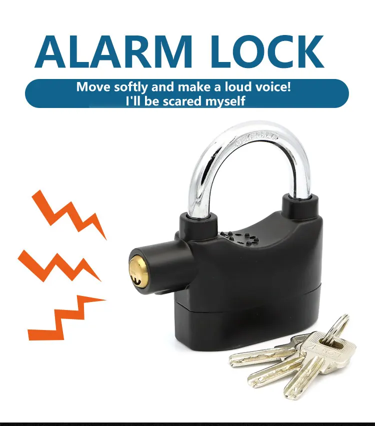 " LOUD " Heavy Duty 110dB Alarm Alarmed Padlock 3 Keys BLUE 70cm 
