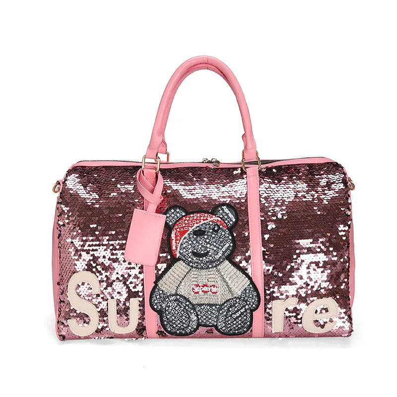 

customised Large duffle bag cartoon leisure sequins leather PU travel bag for men, Customized color