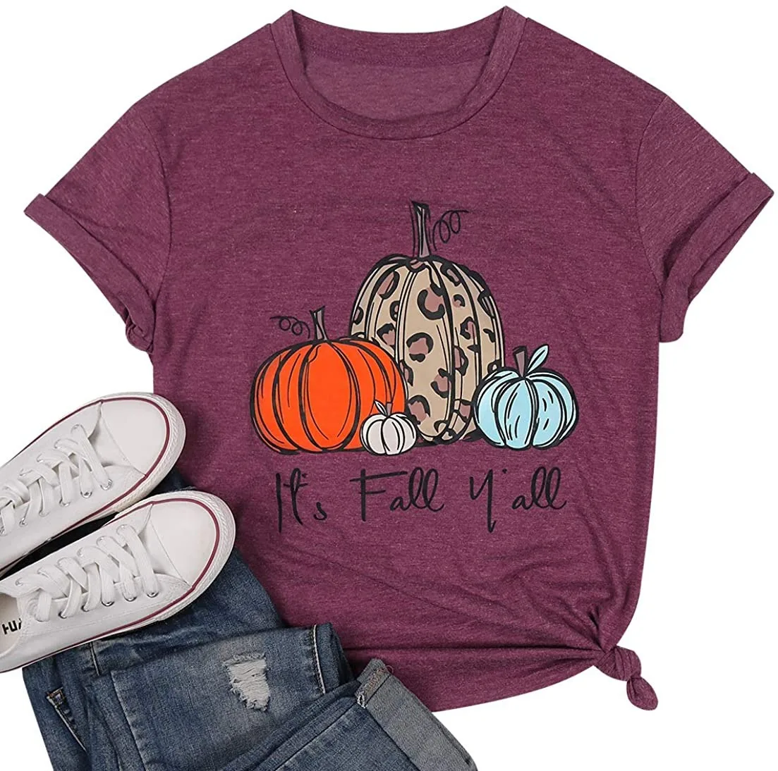 

Halloween Hot Sale Women's Top Pumpkin Pattern Printed Round Neck Short Sleeve T-shirt