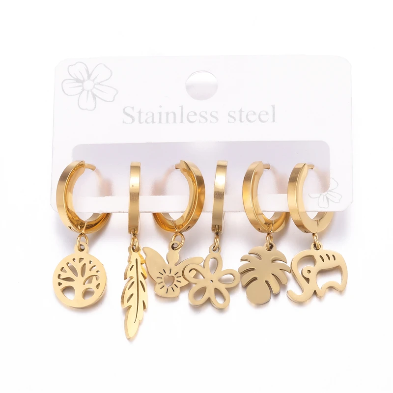 

Fashion Modern Jewelry Geometric Elephant Earrings Bulk Christmas Stainless Steel Plant Animal Flower Earrings