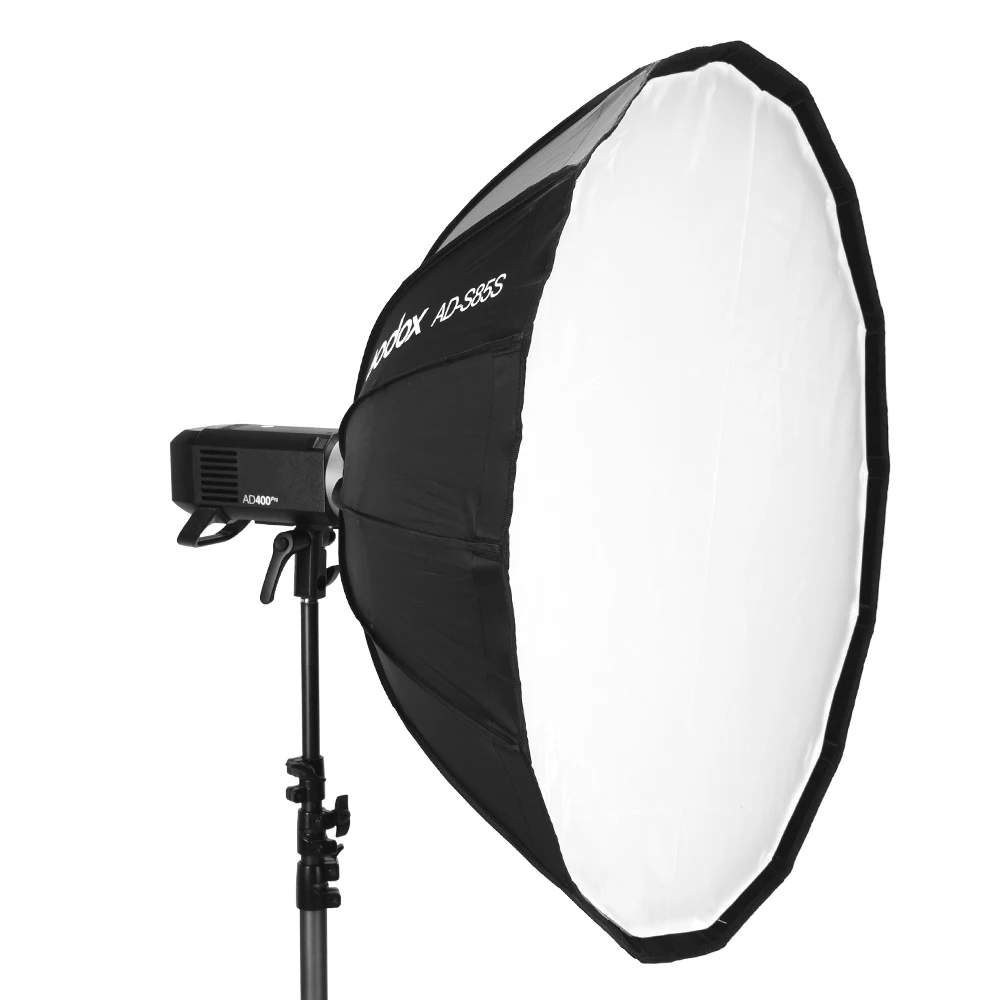 

Godox AD-S85S 85cm AD-S65 65cm White or Silver Deep Parabolic Softbox with Honeycomb Grid Godox Mount Softbox for AD400PRO, Black