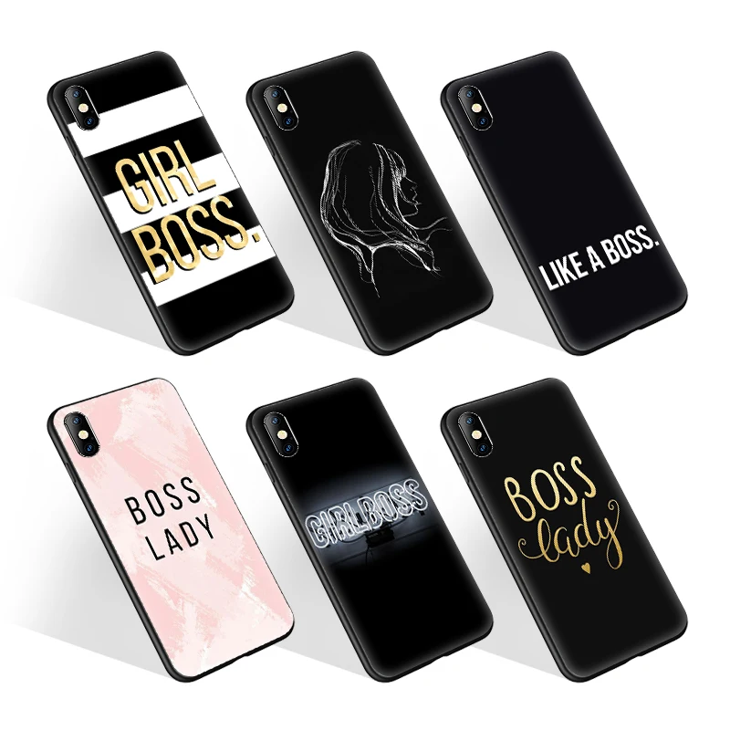 

Hot Sale Boss Girl Lady Black Shockproof Cover TPU Phone Case for Samsung A30 A50 A70 Back Cover for iPhone 7 8 XS 11 12