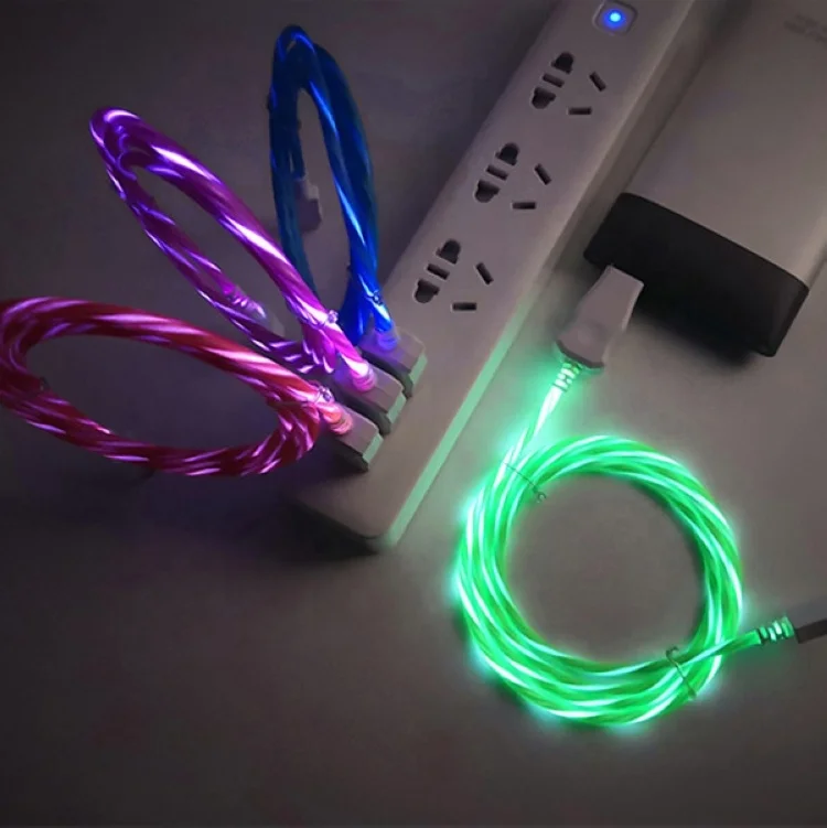 

Free Shipping 1m LED Cable for iPhone Type C Micro USB Data USB Glow Wire Cord Flash Light Flow Charger Mobile Phone Cable