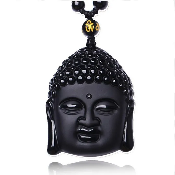 

new wholesale crystal Obsidian Carving half Buddha pendant Lucky Amulet Necklace Fine Jewelry for Women Men Sweater chain, Black