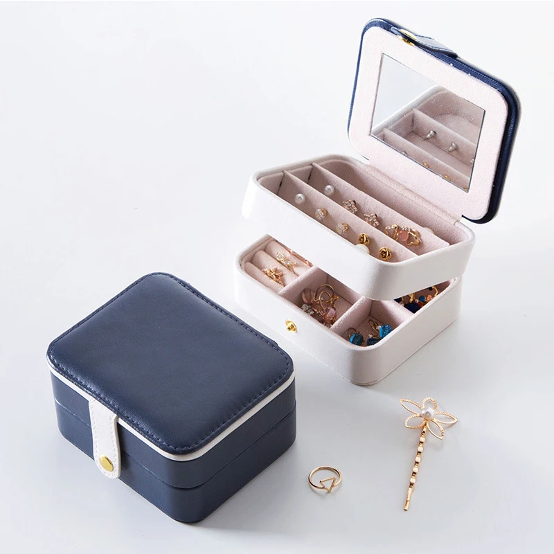 

Portable Jewelry Box Mini Travel Storage Box Bracelet Earrings Jewelry Packaging Gift Box, Blue, dark blue, white, pink