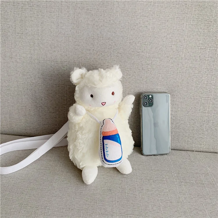 

Autumn Winter Lovely Plush Handbag Milk Bottle Radish Lamb Doll Women Single Shoulder Bag
