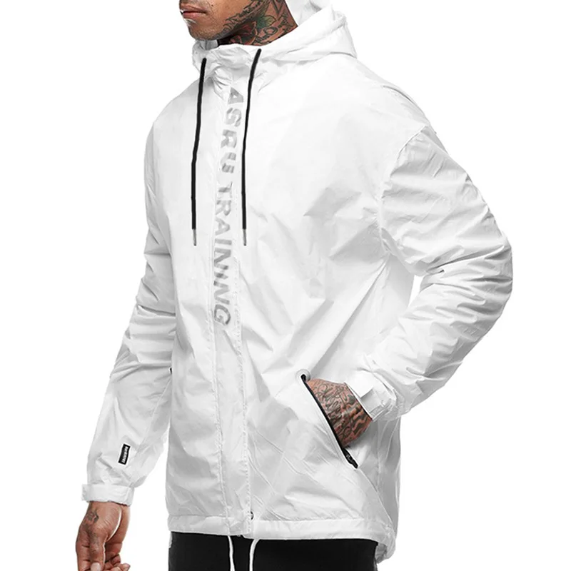 

New Out Door Reflective Letter Long Sleeve Zip Up Wholesale Windbreaker Hoodie Men's Jackets & Coats, 2colors in stock