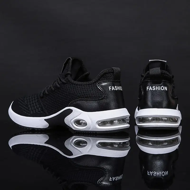 

Air cushioning Fly knitting mens casual shoes breathable summer walking shoes, Black/blue/grey