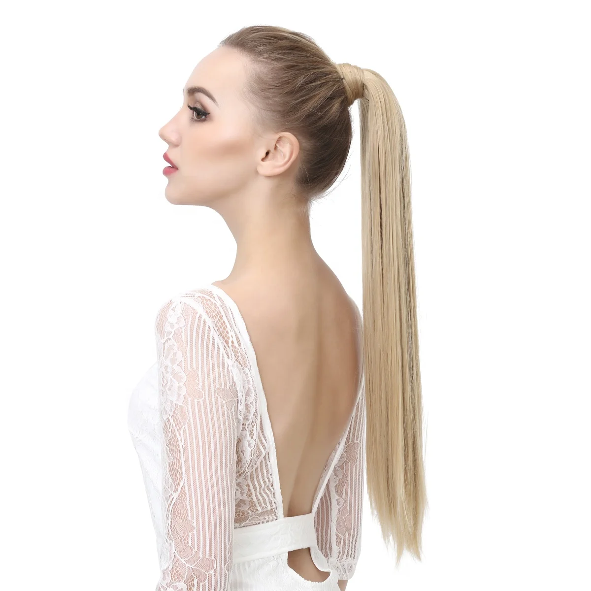 

32 inch Japanese Fiber Long Straight Cheap Instant Clip In Wrap Around Ponytail Extension Hair pieces Synthetic Hair Ponytails, Accept customize)