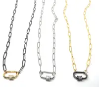 

Gold Chunky Rectangle Chain Lock Necklaces CZ Micro Pave Carabiner Necklace New Design Jewelry For Women