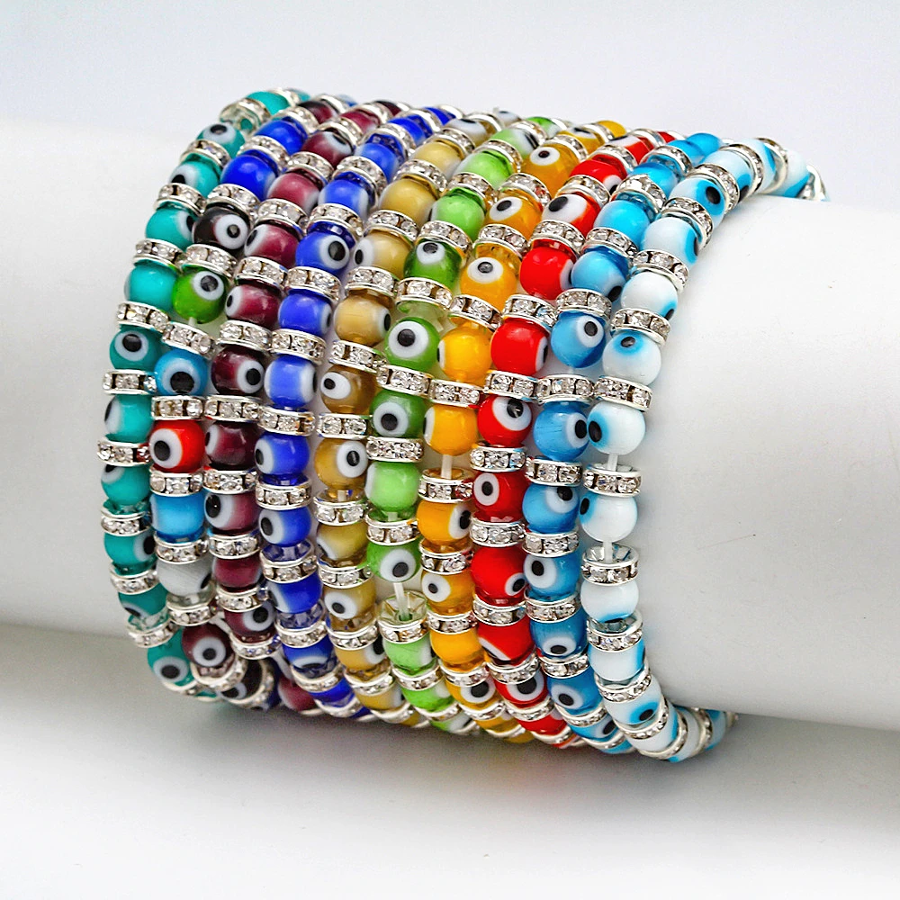 

Wholesale Turkish Devil Eye Glass Beads Bracelet Dainty Handmade Elastic Enamel Beaded Evil Eyes Bracelets