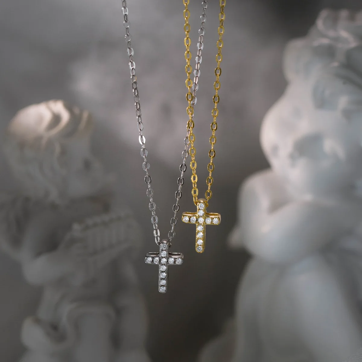 Fashion Pendant Necklace 925 Sterling Silver Trendy Cross Zircon Necklace Small Cross Gold Plated Necklaces for Women