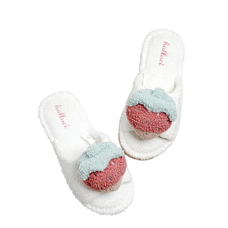 

SL-0013 Cute Strawberry Home Shoes Indoor Slippers Waterproof Non-Slip Indoor Home Fur Slipper New Arrivals Slippers For Womens, White