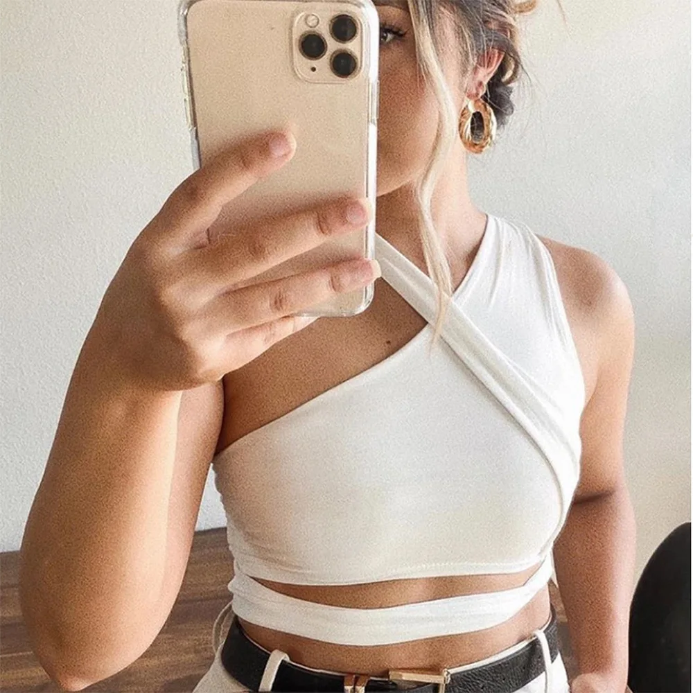 

Sexy Women Crop Top Solid bandage Tops Cropped Ladies One Shoulder Elastic Shirt New Summer Vest Camisole, Shown