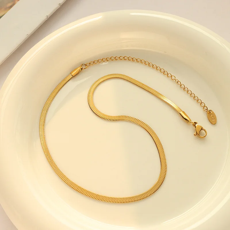 

Bulk Women Jewelry 18K Gold Plated Flat Snake Bone Chain Necklace Bracelet Stainless Steel Snake Chain Necklace