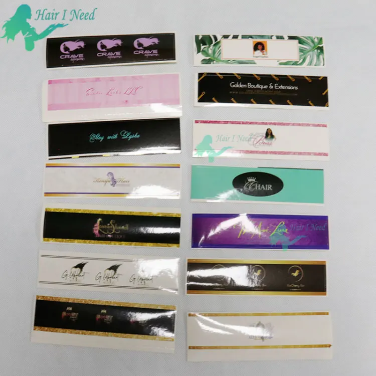 Hair Logo Label Custom Adhesive Bundle Wraps Hair Extension Stickers