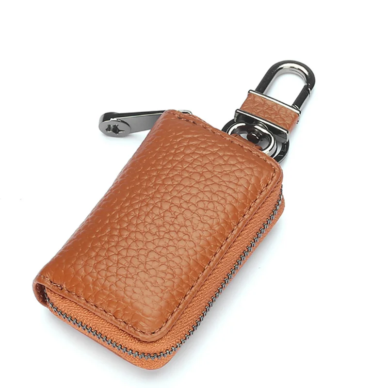 

Hot genuine cow leather key wallet holder men women zipper car key organizer custom your brand logo, 9 colors