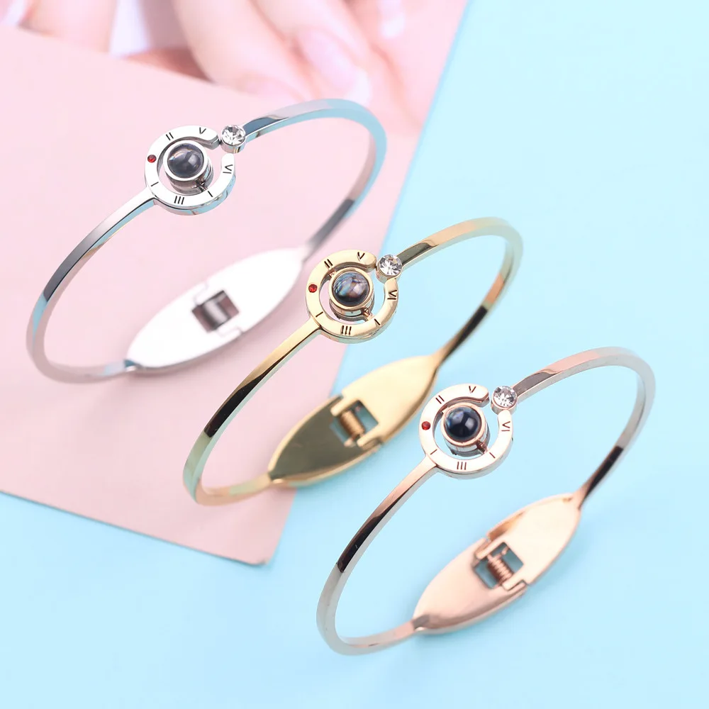 

New Product Women stainless steel bracelet 100 language I love you bracelet bangle