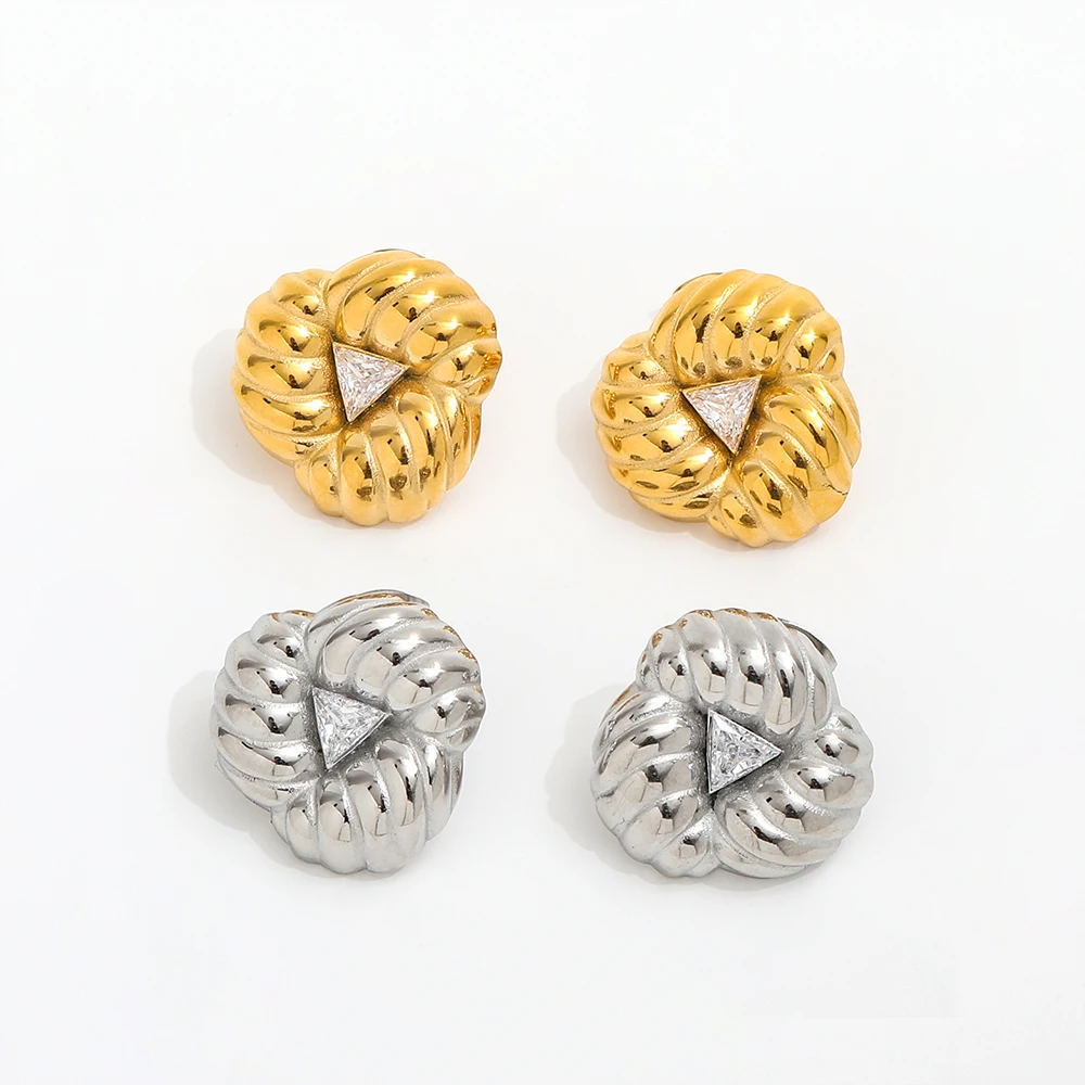 

JOOLIM High End 18K Gold Plated Triangle Zirconia Chunky Flower Stud Earring Stainless Steel Earring Wholesale