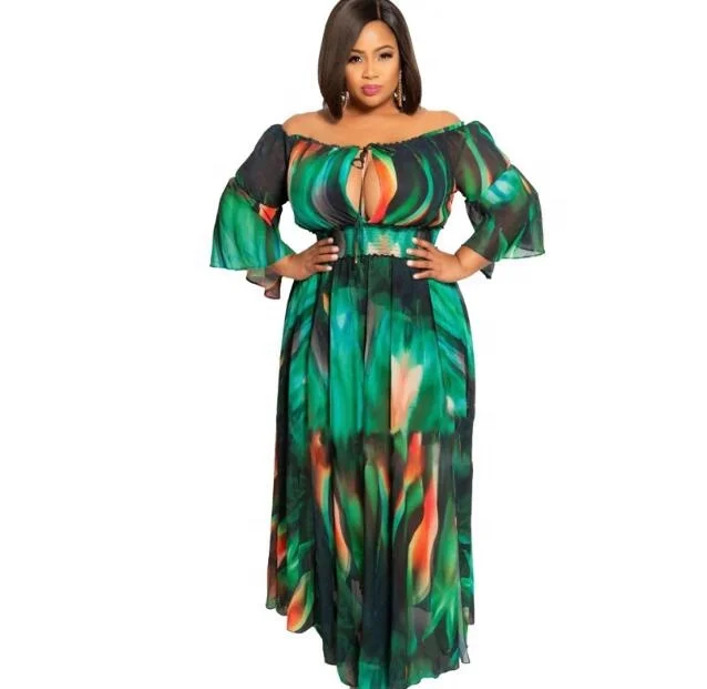 

Women Casual Sexy Strip Dress Open Fork Long Dress Lady Shoulder Dress ., Green