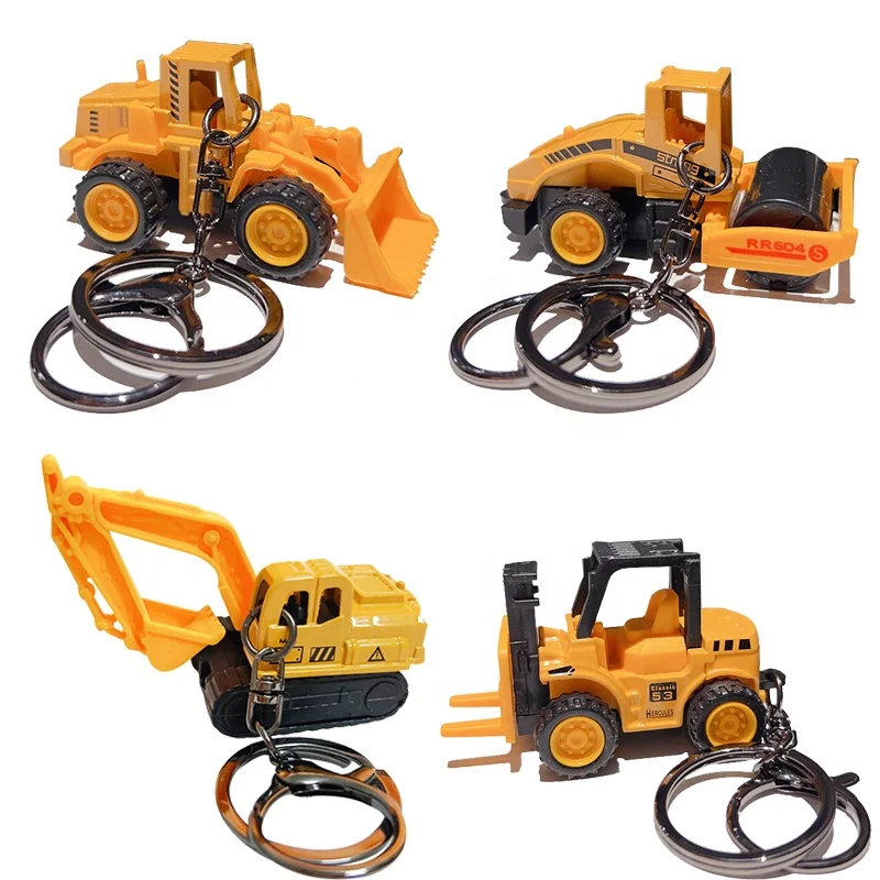 

3D Cartoon Plastic Keychain Promotional Forklift Road Roller Carriage Hoist Shape Keyring