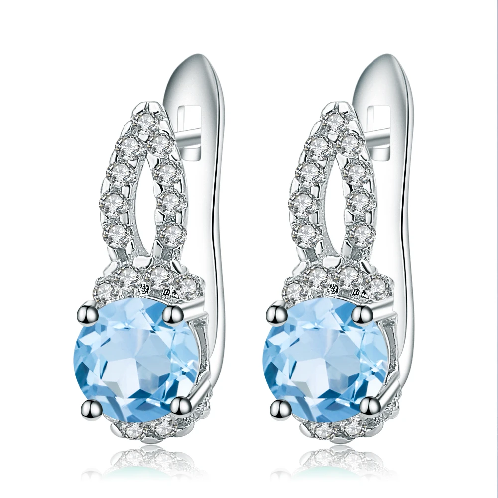 

Abiding Natural Swiss Blue Topaz Simple Elegant Women Wedding Jewelry Pure 925 Sterling Silver Gemstone Quality Charm Earrings