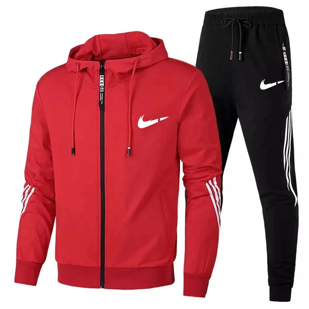 

2021 Autumn Winter Top fashion trendy NIKEN Brand Hooded 2pcs Men Sweatsuit Tracksuit, Many color mix