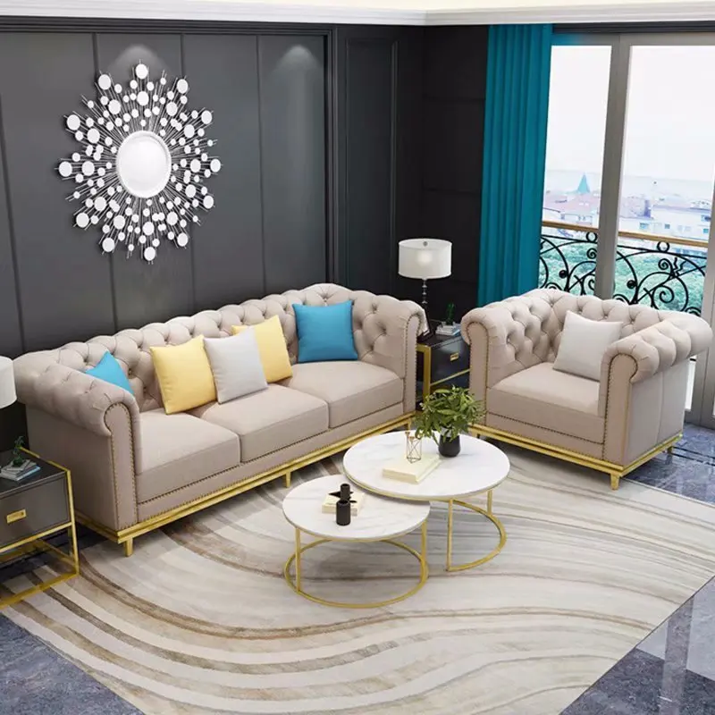 Custom furniture American button living room 3-seater sofa