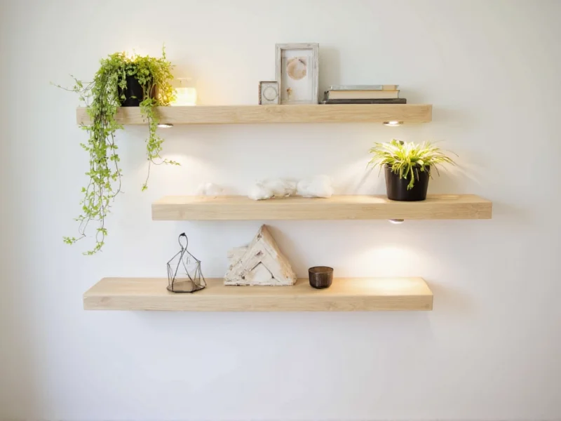 Customized DIY wall shelves with integrated lighting and plant holders
