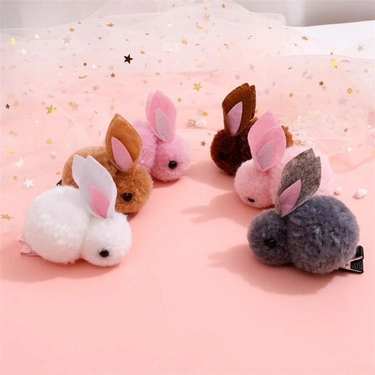 

Popular Cute Pompom Bunny Girl Hairpin Lovely Furry Rabbit Kids Hairpin