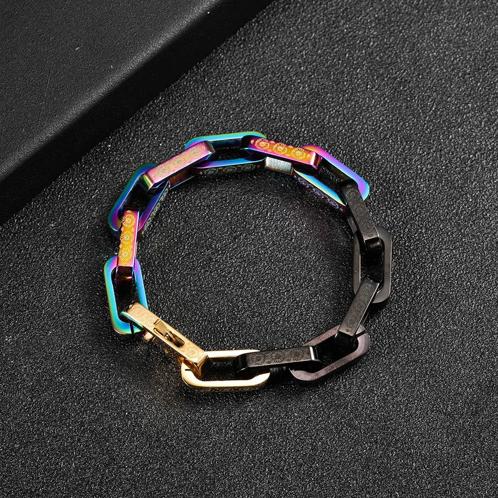 

Fashion colorful couple hip-hop elements square three-dimensional splicing bracelet press clasp titanium Stainless steel jewelry