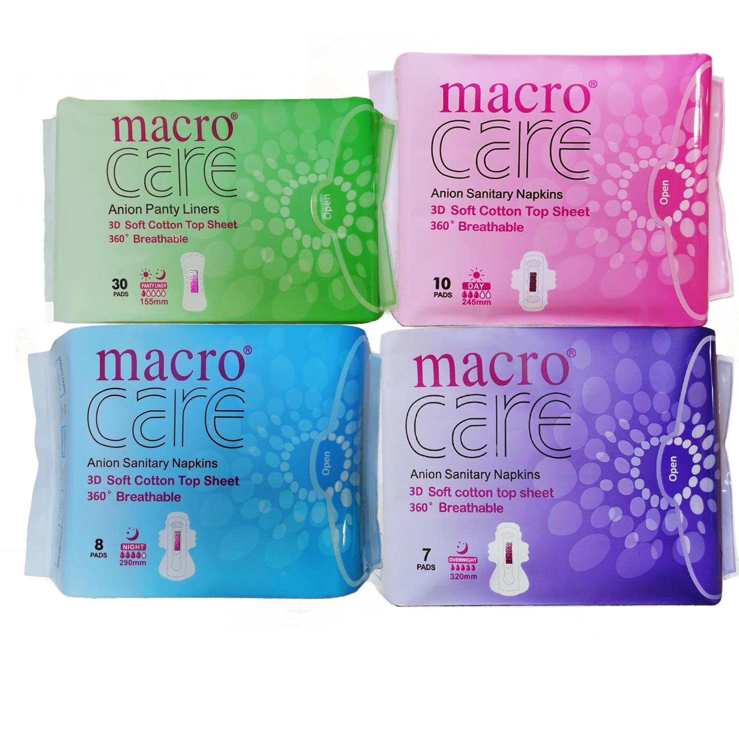 

Macro Care Wholesale Manufacturing Cotton Anion Sanitary Pad Napkin For Women With Negative Ion