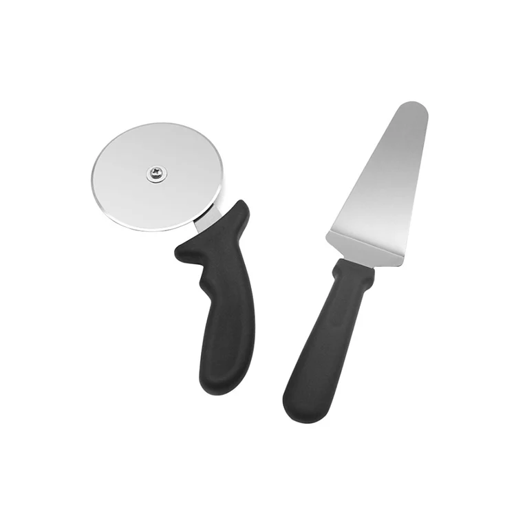 

A690 Kitchen Accessories Stainless Steel Pizza Knife Cake Spatula Multi-function Plastic Handle Pizza Wheel Cutter, Black