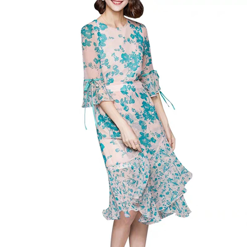 

2020 New Dresses Bohe V Neck Short Sleeve Ruffle Summer Casual Dress Women, As shown