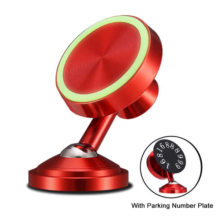 

Universal Luminous 360 Degree Desk Dashboard Cell Mobile Stand Magnetic Car Phone Holder, Black / red