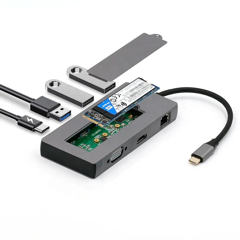 
type c usb c to hdmi 4K vga M.2 USB 3.0 USB2.0 USB3.1 RJ45 Gigabit Ethernet port 8 in 1 converter adapter cable 