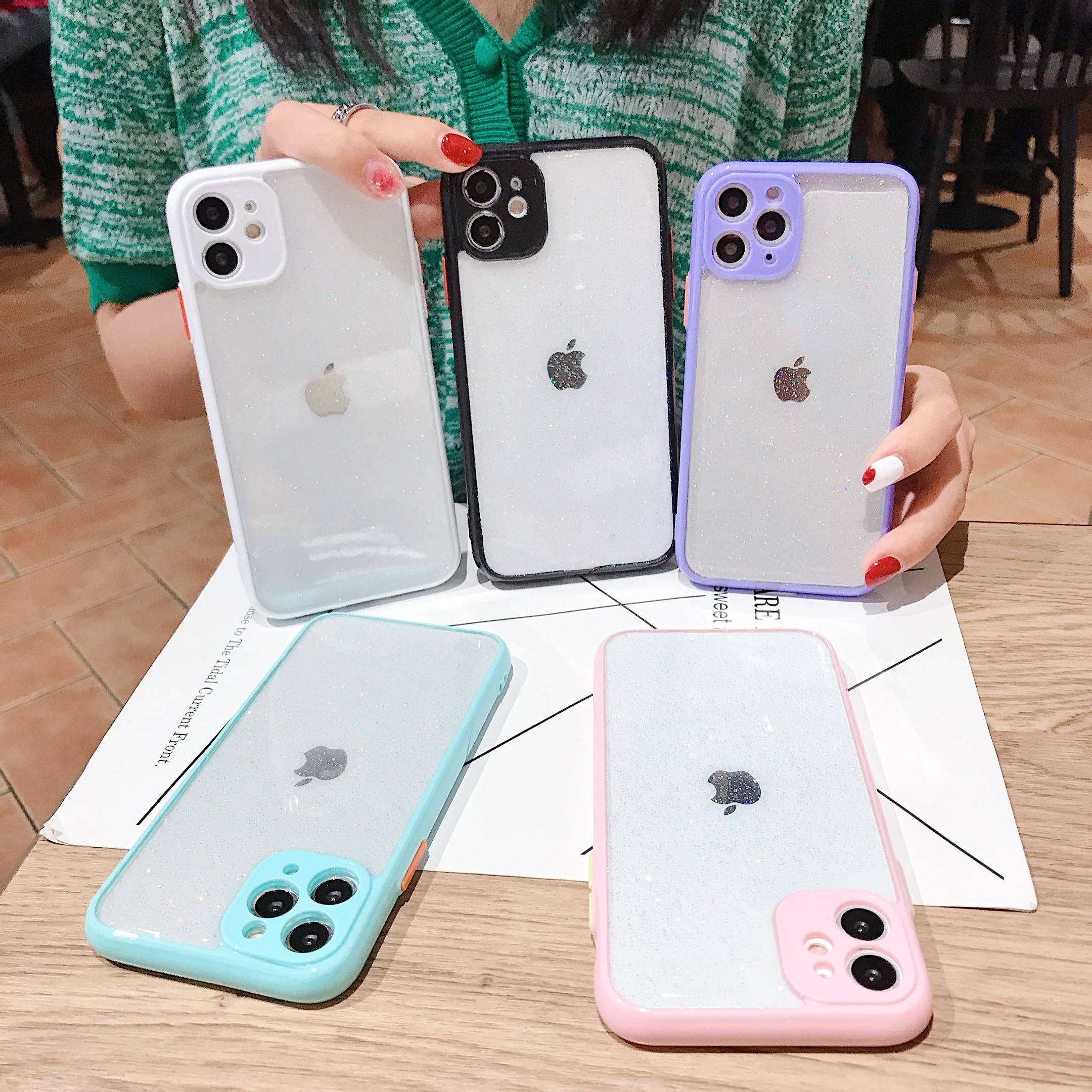 

High-quality Resin Material Sequins Luxurious Transparent Soft Tpu Phone Case 7 8 plus 11 12 pro max for iphone