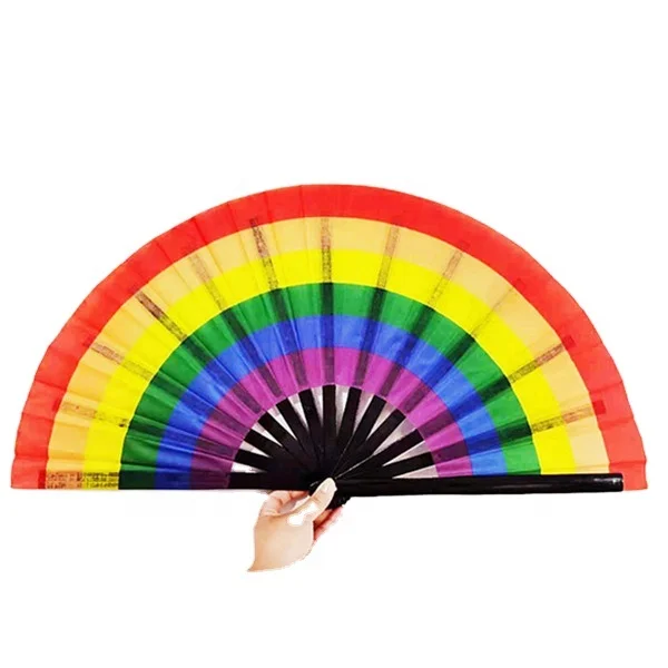 

Large Rainbow Fold Hand Fan Chinese/Japanese Bamboo and Nylon-Cloth Folding Hand Fan Customized Festival Gift Craft Fan