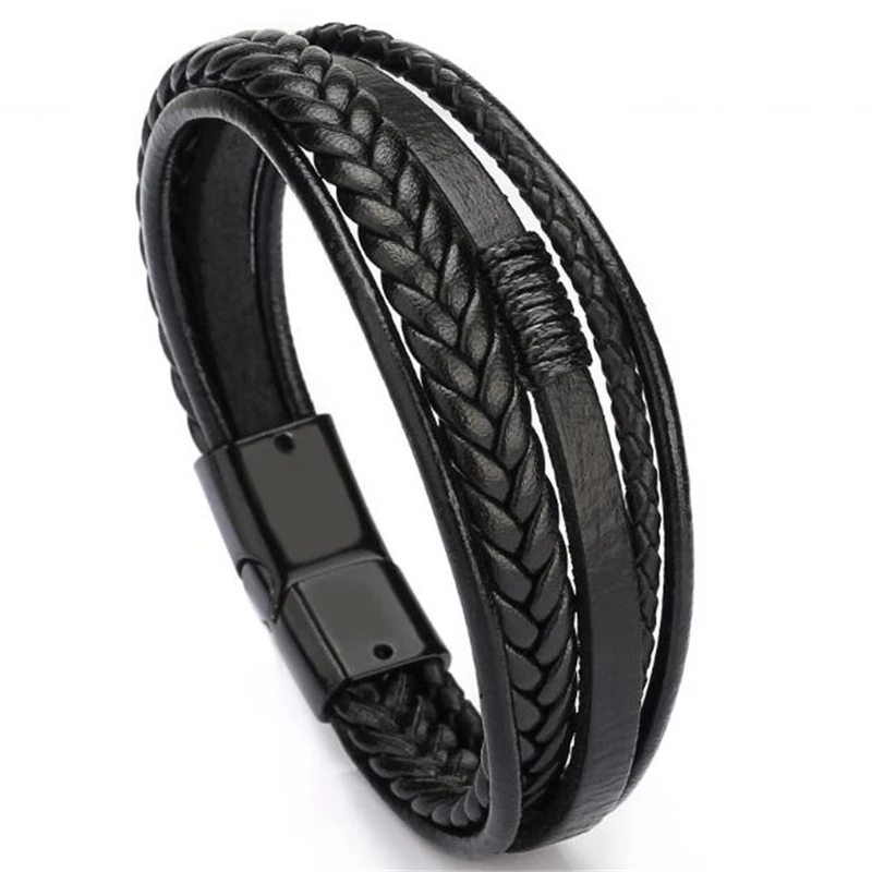 

Wholesale Price Classic Genuine Leather Bracelet For Men Hand Charm Jewelry Multilayer male bracelet Handmade Gift For Cool Boys