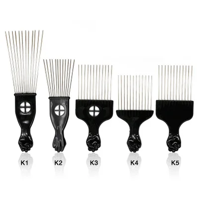 

Hair Brush Styling Tool WideTooth Metal Curling Brush Fork Hair Comb Fist Handle Black Insert Comb, Black and white